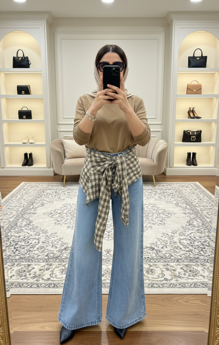 جينز فاتح مع ربطة علا الخصر  77139