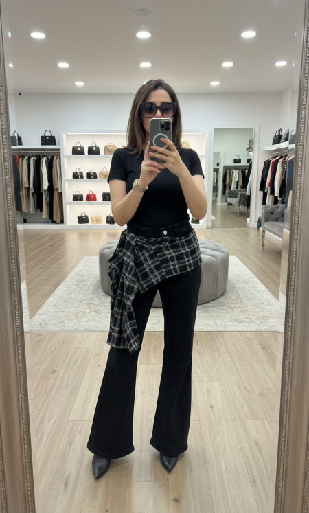 جينز مع ربطة كاروهات