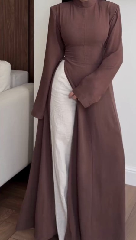 فستان مع زنار مفتوح من الجنب 6311