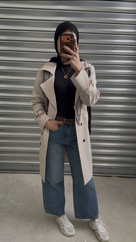 ترانشكوت طويل مبطن مع سكارف7013