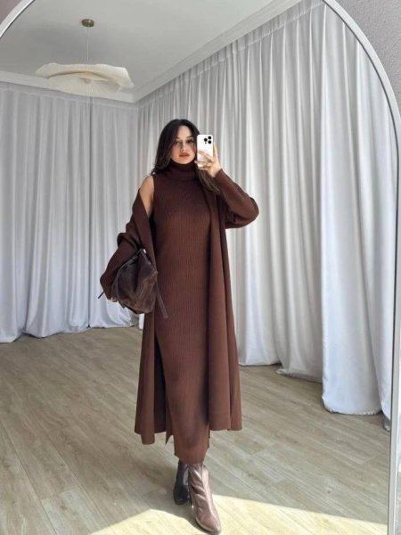 طقم صوف فستان مع جكيت