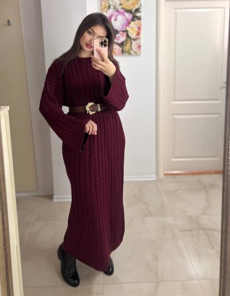 فستان صوف مع حزام