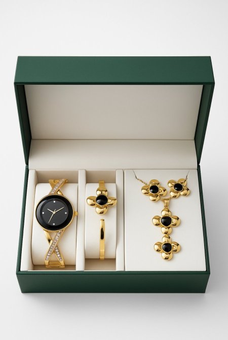 طقم ذهبي و اسود وردة